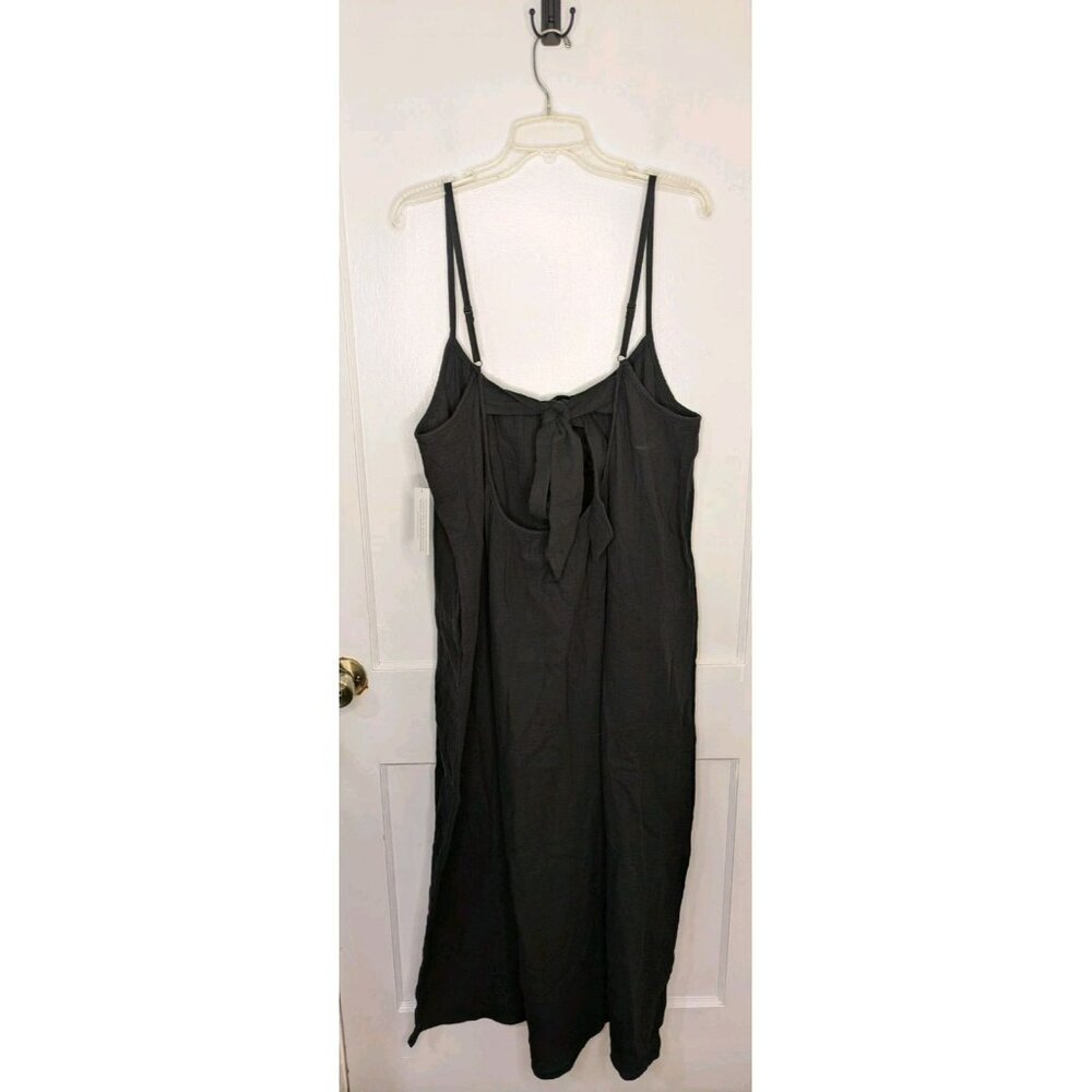 SOL Los Angeles Gauze Maxi Dress Sz Plus XL-2X Black Open Tie Back Flowy Pockets - Picture 2 of 8